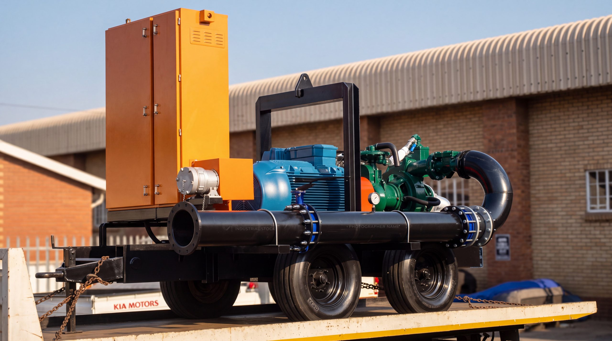 Trailer-mounted pump system prepared for industrial use