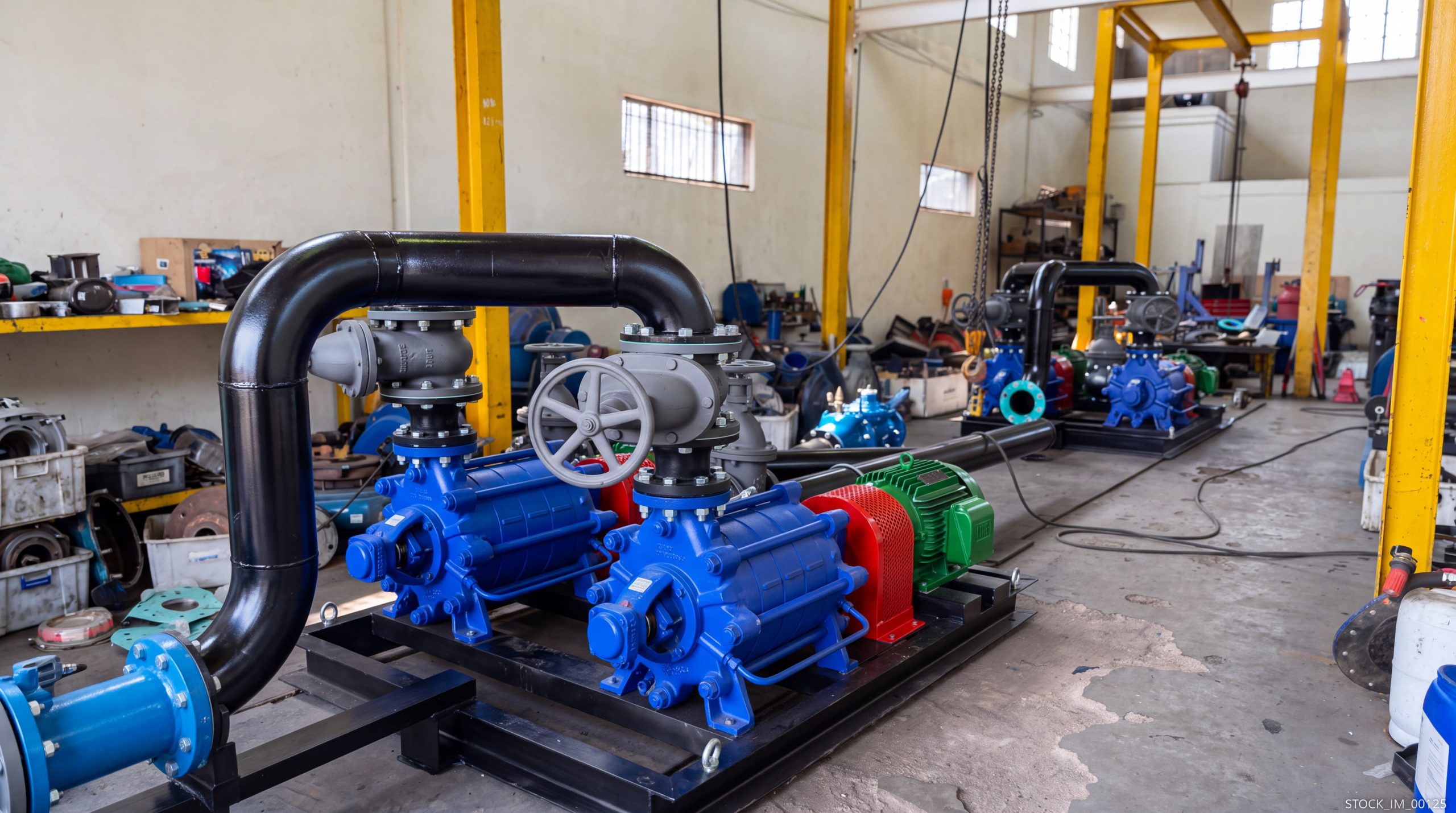 Custom underground pump station assembly in the SA Pump Solutions workshop